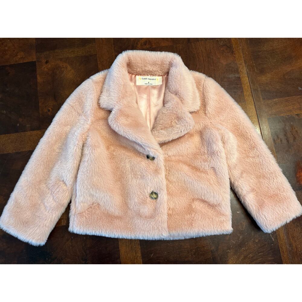 Blush Pink Sweet Republic Faux Fur Coat Size Small Cropped Teddy Jacket